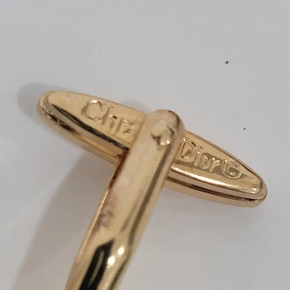 Single Only 1 Christian Dior CD Gold Tone Logo Round Cufflink Vintage‎ Authentic